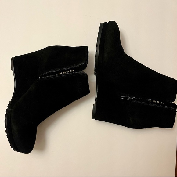 VANELI WOMEN WEDGE HEEL BOOTIES BOOTS SUEDE BLACK ANKLE ZIP SIDE SIZE 10 - Picture 6 of 7